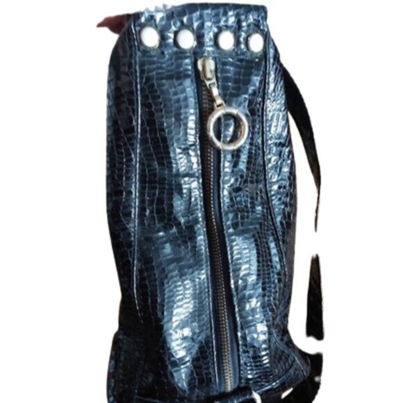 Black Lacquered Look Faux Snake Skin Shoulder Bag - Picture 5 of 9